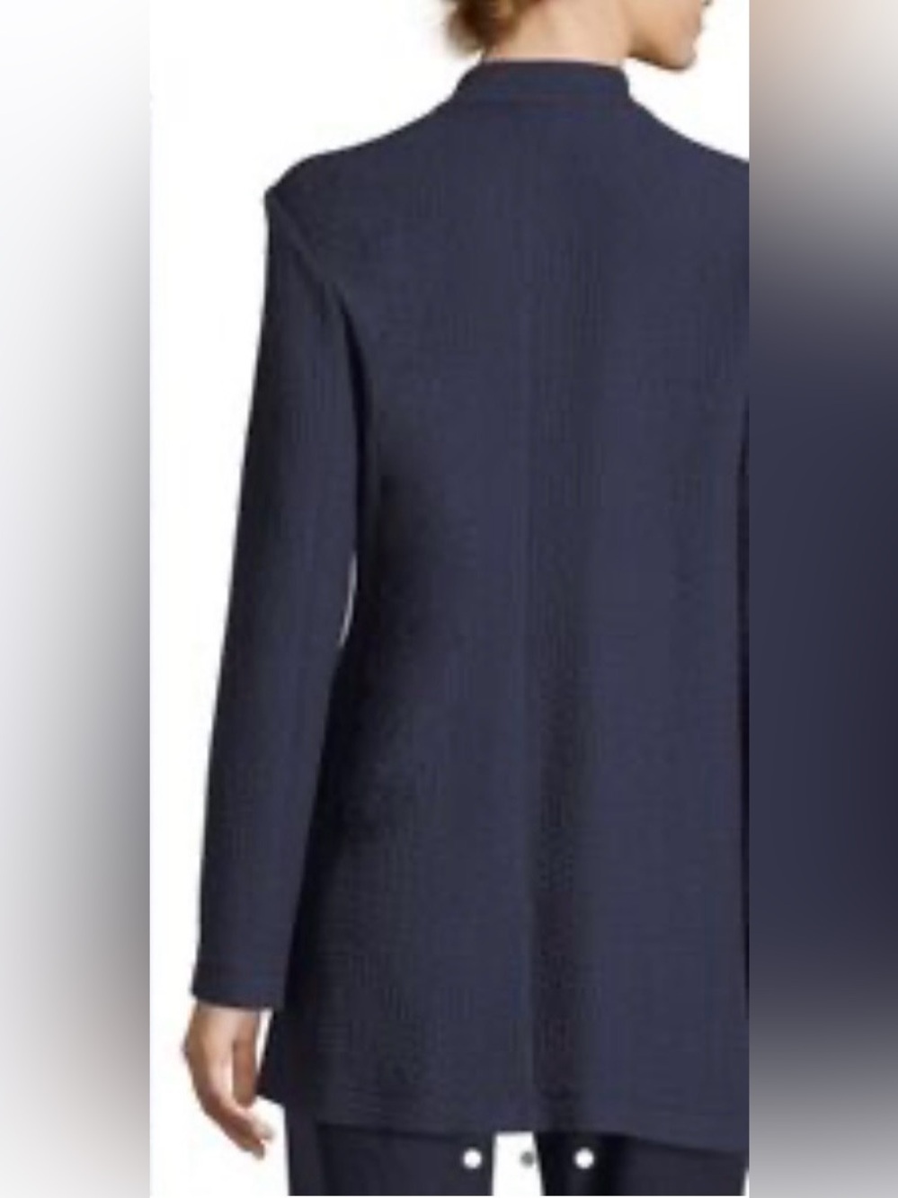 Eileen Fisher stand collar textured jacket tencel organic cotton blend navy sz S - Picture 2 of 9